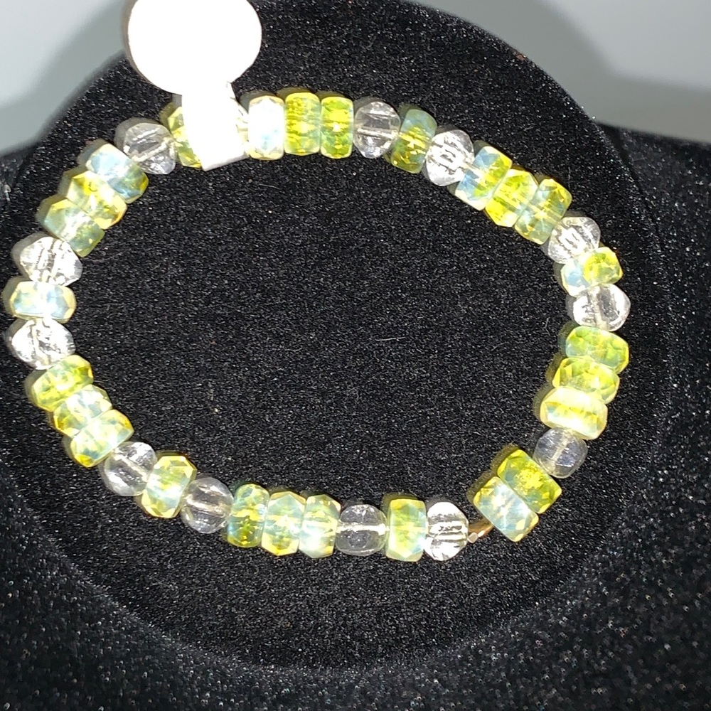 Yellow and Clear Antique Bead Stretch Bracelet